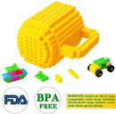 Build on Brick Mug - geel - 350 ml - bouw je eigen mok met bouwsteentjes - BPA vrije drinkbeker cadeau voor kinderen of volwassenen - koffie thee limonade of andere dranken - pennenbeker - creatief accessoire voor op bureau -HnD