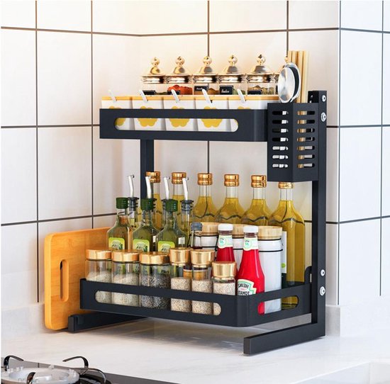TDR - Multifunctioneel Staande Keukenrek, kruidenrek,  of multifunctioneel organiser - 2 laags - Zwart