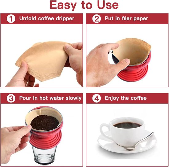 Opvouwbare siliconen koffie filter rood