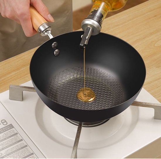 Wokpan - Ø 30 cm - Marmeren Coating - Geschikt voor Inductie, Gas, Elektrisch en Keramisch - Beige Creme - PFAS Vrij