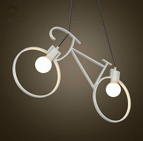 Elegante hanglamp in Fietsdesign. - fitting voor E27 - hoogwaardig ijzer - 62x36cm - vintage - wit