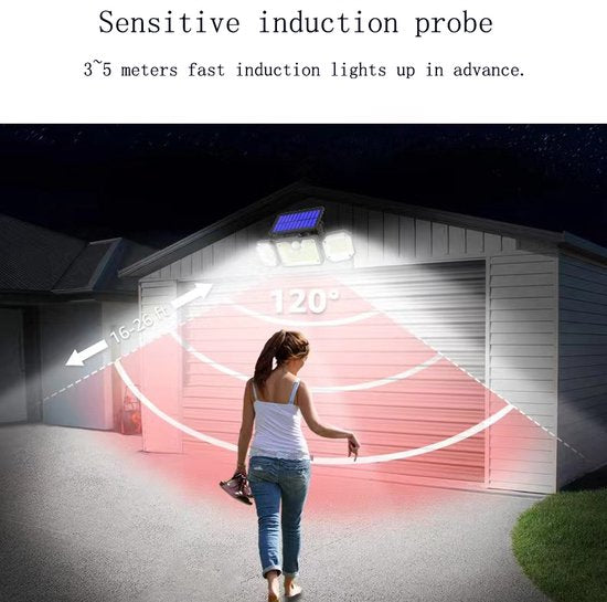Solar Wandlamp met Bewegingssensor en Afstandsbediening - Op Zonne-energie - 226 LED's - Waterdicht - Tuinverlichting - 3 Verstelbare Lampen