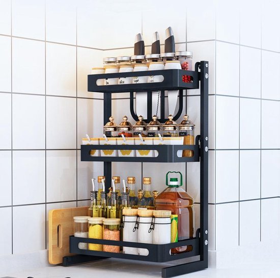 TDR - Multifunctioneel Staande Keukenrek of multifunctioneel organiser - 3 laags - Zwart