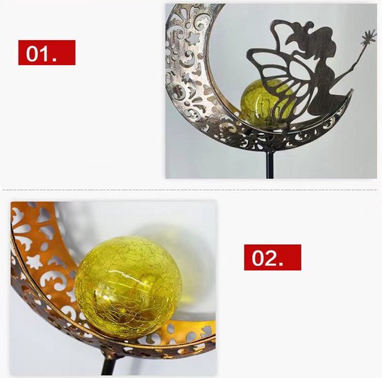 Solar Maanverlichting - Glazen Bollamp Tuinlantaarn