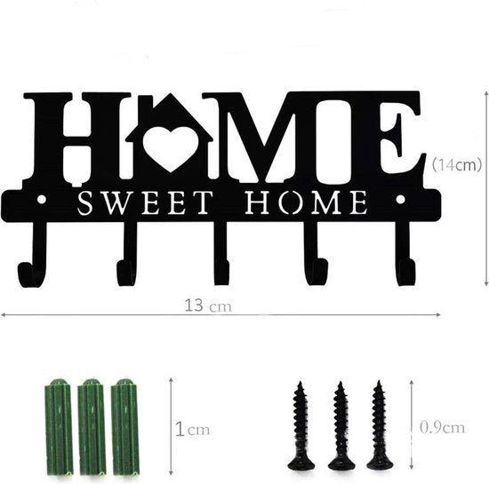 Moderne sleutelhaak HOME - Sleutelrekje met 5 haken - zwart
