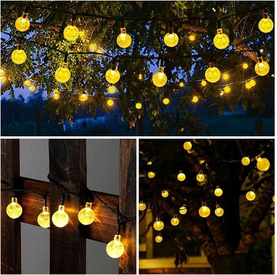 Zonne-Energie Kristallen Bol Lampjes 24mm - 30 Warm Witte LED
