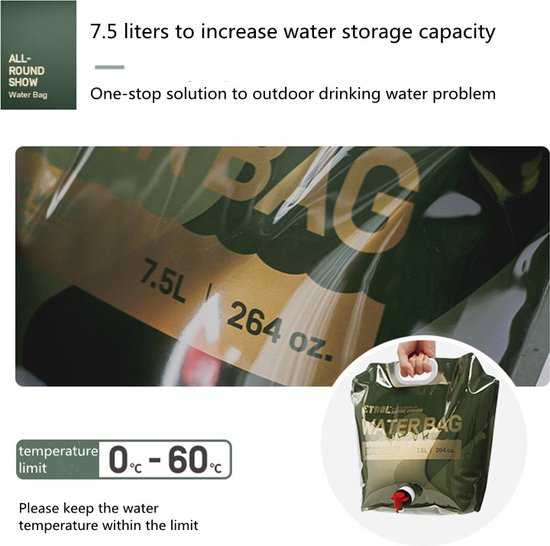 Draagbare Waterzak met Kraan - 7.5L - Jungle Groen