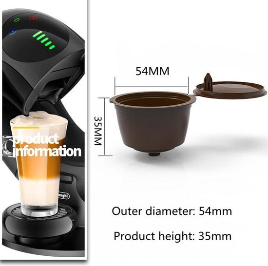 koffiecapsulefilterkop-4-stuks Hervulbare capsulefilter met een lepel en borstel voor Dolce Gusto-koffiemachines -bruin