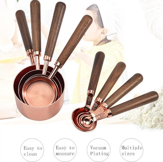 8 delig Maatbeker Set - Maatlepel Set - Complete Maatschep Set - Maatcups-koper