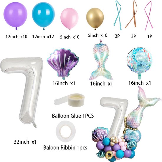 Digitale Zeemeermin Ballonset 7 jaar Kinderfeest Decoratie