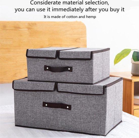 Opvouwbare Opbergbox 2 Stuks - 2 Vakken - Grijs 50x30x25cm