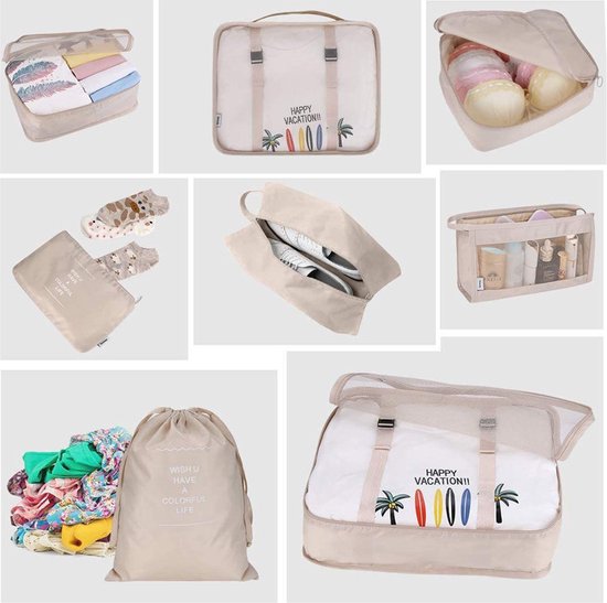 9 delige reisopbergtassenset-Packing Cubes-Bagage organizers- Duurzaamheid en Stijlvol Reizen-ivoorwit