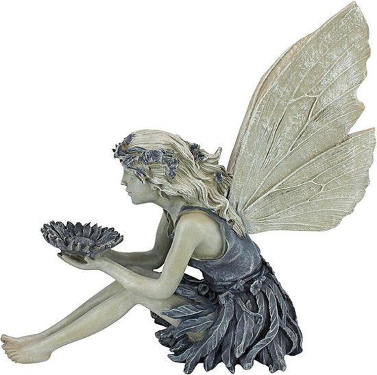 Fee met Zonnebloem - Verlichte Hars Tuindecoratie 15x7.5x13.