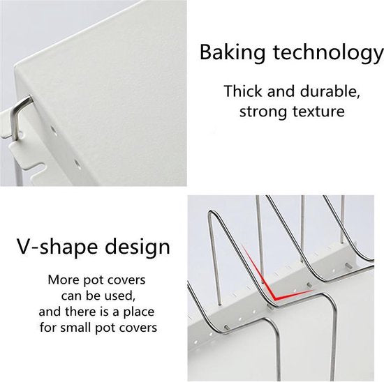 Verstelbaar RVS Pannenrek - Keukenorganizer - Wit