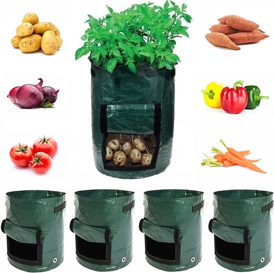2 STUKS Aardappelplantzak met Luchtcirculatie en Waterafvoer-plantzak voor het kweken van groenten & fruit. 35x50cm Groen