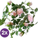 2 Stuks Klimop Slinger met grote rozen kunstbloem -2 meter lang-decoratieve slinger-Bloemenkrans- roze