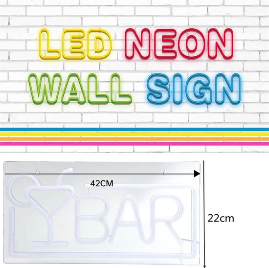 LED Neon BAR Lamp –Neon Wandlamp- De Perfecte Sfeermaker voor Thuis en Horeca(Incl. Adapter & Ophanghaakjes)-42x22cm