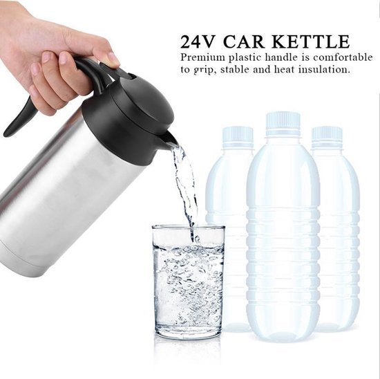 TDR - 750 ml auto waterkoker roestvrij staal 24 V sigarettenaansteker reiswaterkoker voor water en koffie