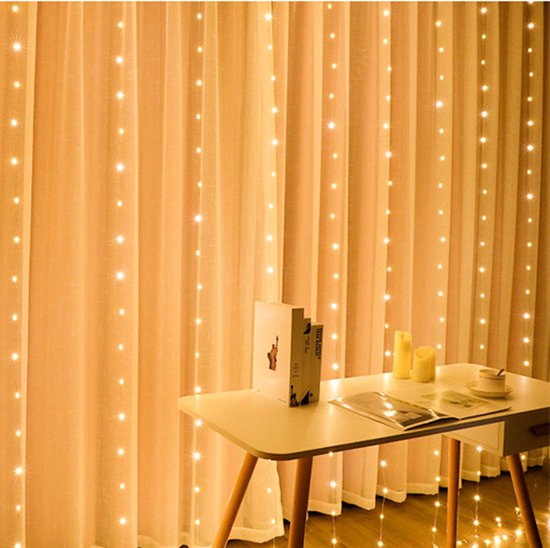 LED-lichtgordijn 300 lampjes, 8 modi, warm wit, 3x3m, IP55