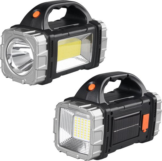 Merkloos LED Zaklamp Rood/Blauw, 1500mAh, 100m, Solar/USB