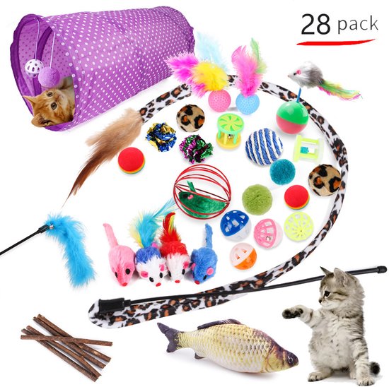 Kattenspeelgoed Set 28-delig – Complete Speelset met Tunnel, Speelmuisjes, Ballen & Catnip – Voor Actieve en Gelukkige Katten