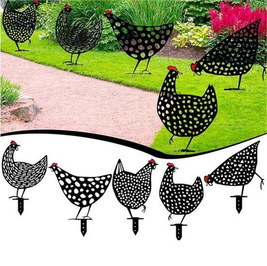 TDR - 5 delige decoratieve acryl kip silhouetten voor tuin