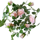 2 Stuks Klimop Slinger met grote rozen kunstbloem -2 meter lang-decoratieve slinger-Bloemenkrans- roze