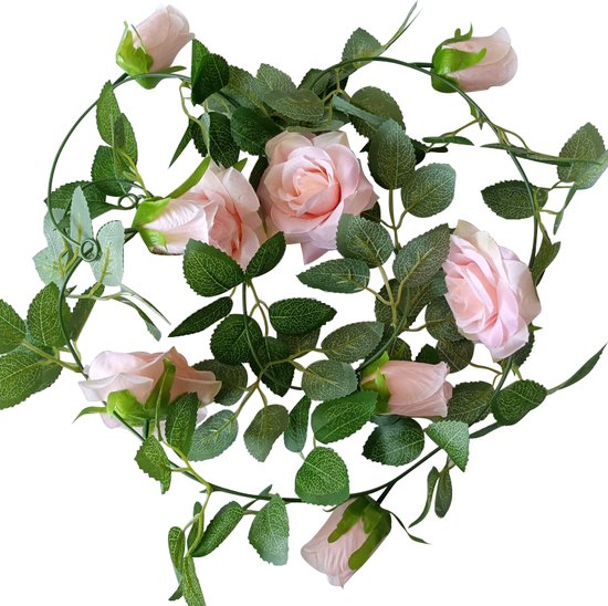 2 Stuks Klimop Slinger met grote rozen kunstbloem -2 meter lang-decoratieve slinger-Bloemenkrans- roze