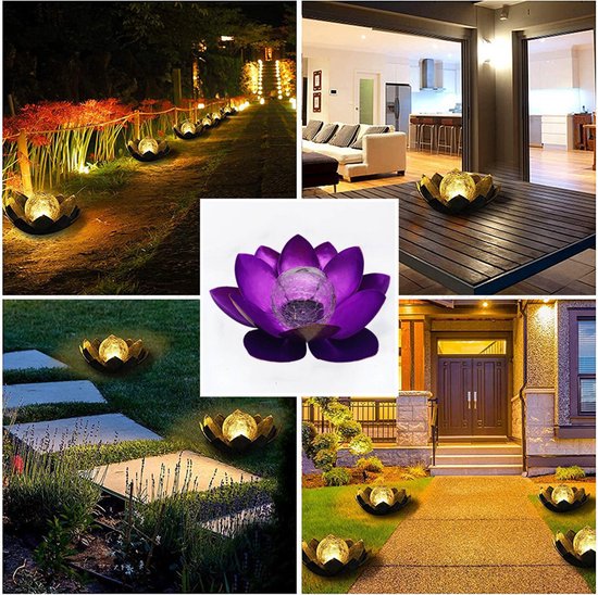 lotus tuinlamp op zonne-energie- Buitenverlichting met dagsensor-paars