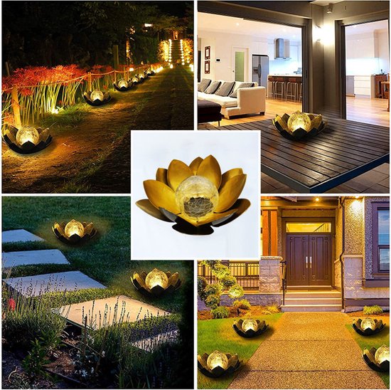 Lotus zonne-energie tuinlamp met dagsensor - Goudgeel