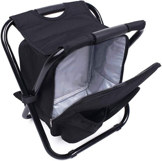 3-in-1 Visstoel met Koeltas - Verstelbare Vouwkruk Zwart