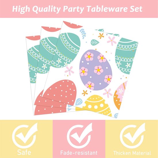 81-delige Feestdecoratieset voor Pasen - thema feest met tafelkleed-Kleurrijk, Schattig en Sfeervol