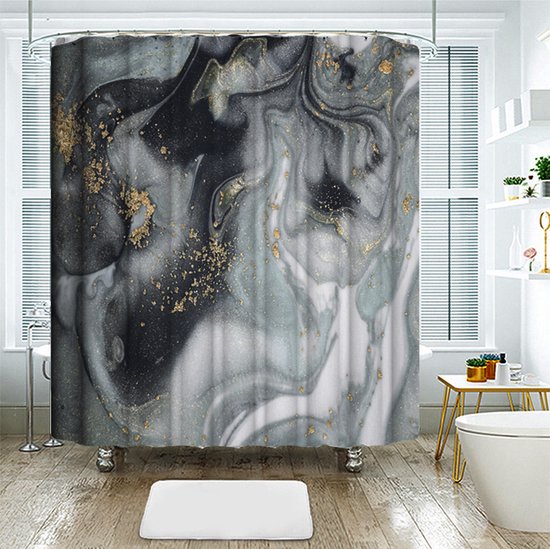 Waterdicht Marmerpatroon Douchegordijn - Luxe Uitstraling, Uitstekende Waterbestendigheid - Hoogwaardig, Extra Dik, Gemakkelijk te Installeren - 180x200CM-gijs/goud