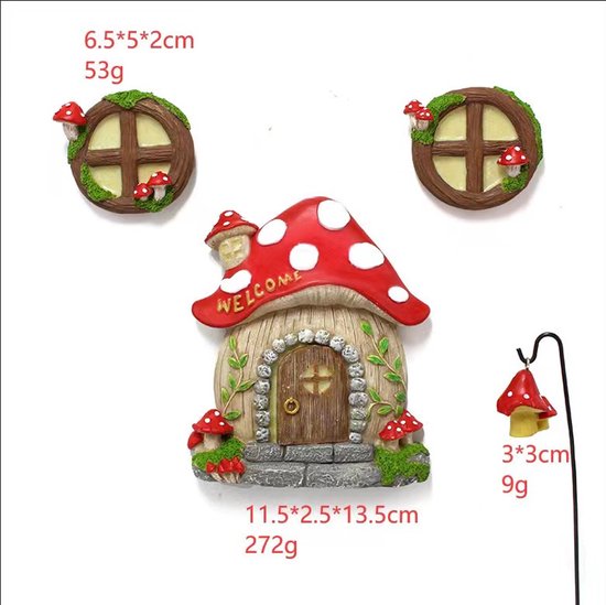 4 delige spookachtige paddestoelhuis set- tuindecoratie-met Lichtgevende ontwerp