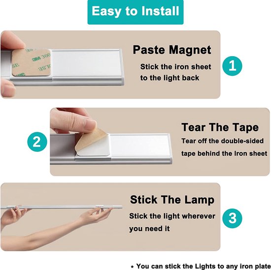 Kastverlichting met bewegingssensor - Driekleurige verlichting - USB oplader -60CM