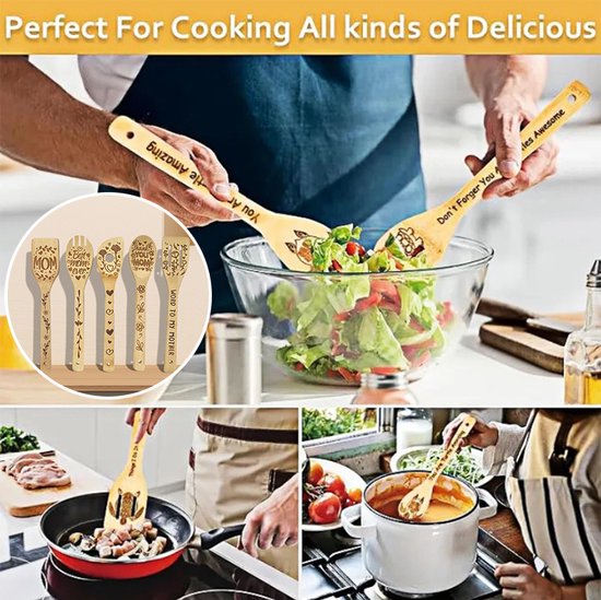 5-Delige Bamboe Kookgerei Set – Krasvrij & Hittebestendig