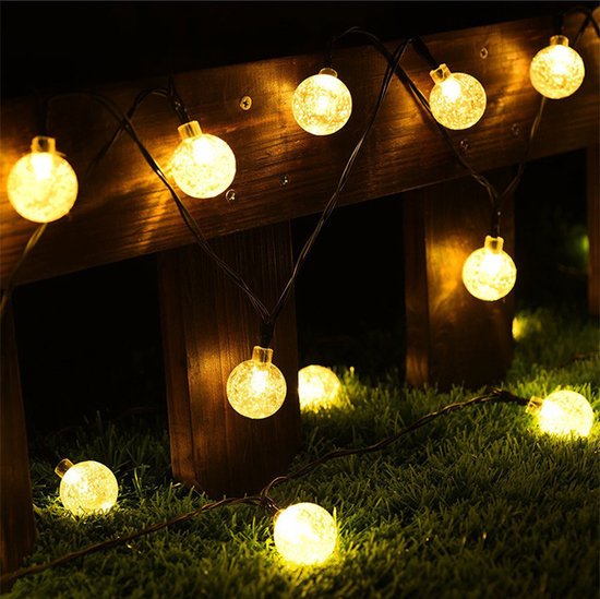 Lichtsnoer op zonne-energie - Buitenverlichting - Glazen Kristallen Bollen - Warm Wit Licht - 6.5m - 30 LED-lampjes