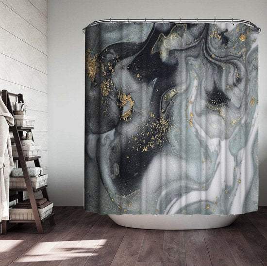 Waterdicht Marmerpatroon Douchegordijn - Luxe Uitstraling, Uitstekende Waterbestendigheid - Hoogwaardig, Extra Dik, Gemakkelijk te Installeren - 180x200CM-gijs/goud