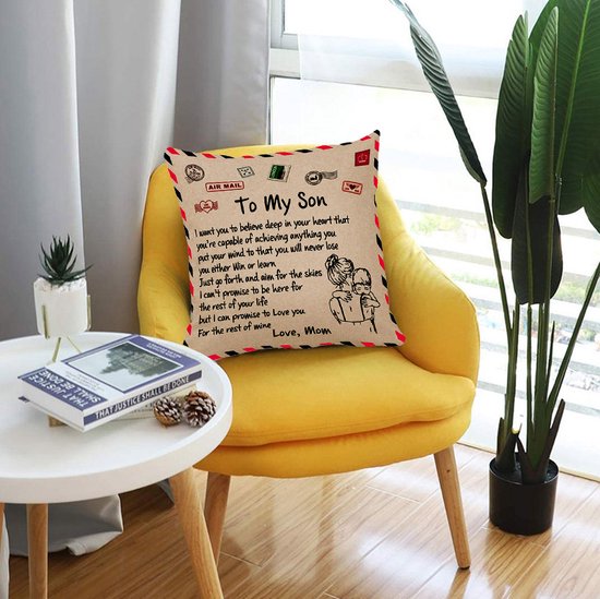 Sierkussensloop 45x45 cm - 'To my son' cadeau van moeder