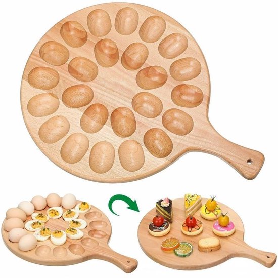 Houten Serveerplank & Eierhouder – 24 Eieren