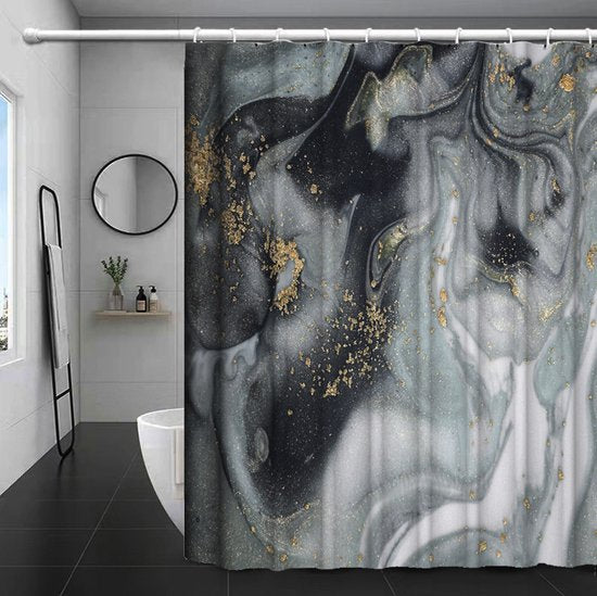 Waterdicht Marmerpatroon Douchegordijn - Luxe Uitstraling, Uitstekende Waterbestendigheid - Hoogwaardig, Extra Dik, Gemakkelijk te Installeren - 180x200CM-gijs/goud