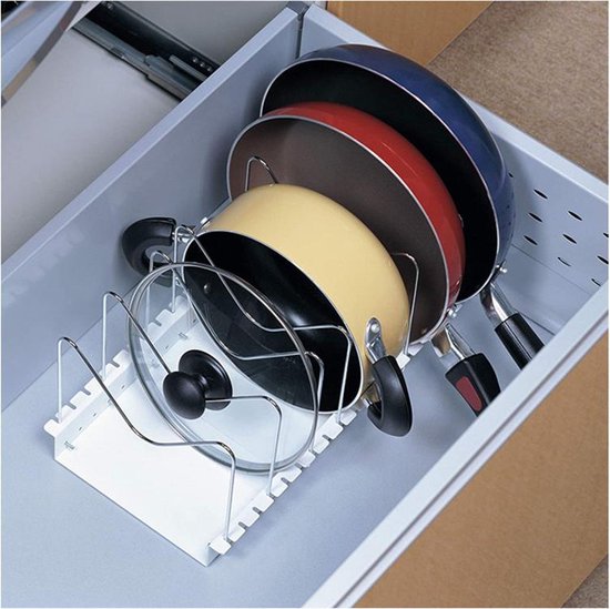 Verstelbaar RVS Pannenrek - Keukenorganizer - Wit