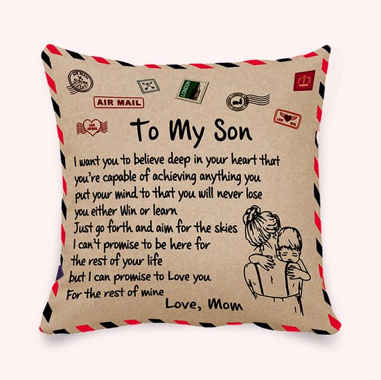 Sierkussensloop 45x45 cm - 'To my son' cadeau van moeder