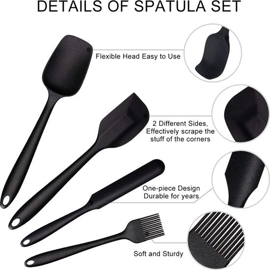 6 stuks Silliconen Spatel set -Pannenlikker - BPA vrij-Spatel voor de keuken-zwart