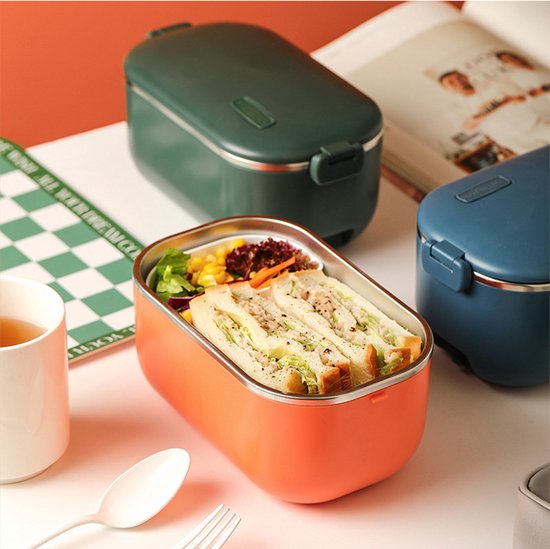 Elektrische lunchbox - ideaal voor gebruik in de auto-Lunchtrommel voor warme maaltijden-donkergroen