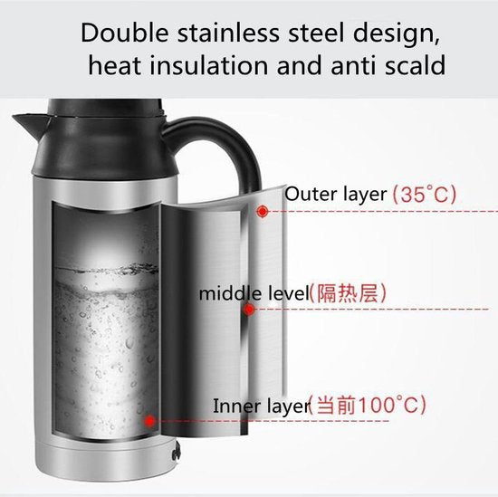 TDR - 750 ml auto waterkoker roestvrij staal 24 V sigarettenaansteker reiswaterkoker voor water en koffie