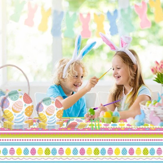 81-delige Feestdecoratieset voor Pasen - thema feest met tafelkleed-Kleurrijk, Schattig en Sfeervol