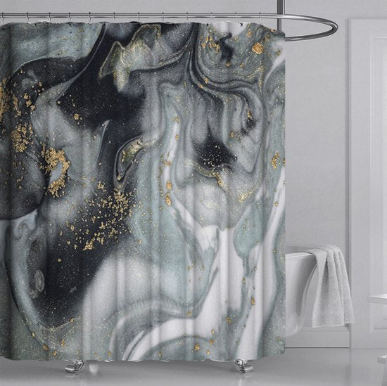 Waterdicht Marmerpatroon Douchegordijn - Luxe Uitstraling, Uitstekende Waterbestendigheid - Hoogwaardig, Extra Dik, Gemakkelijk te Installeren - 180x200CM-gijs/goud