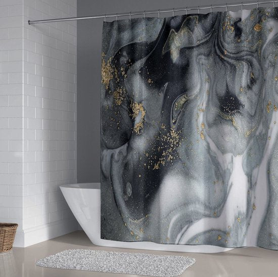 Waterdicht Marmerpatroon Douchegordijn - Luxe Uitstraling, Uitstekende Waterbestendigheid - Hoogwaardig, Extra Dik, Gemakkelijk te Installeren - 180x200CM-gijs/goud