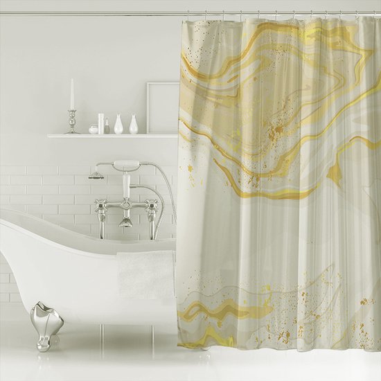 Unikorf waterdicht douchegordijn 180x200 - marmer, wit/goud
